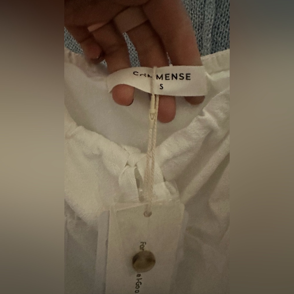 Commense, White Linen Blend Button Front Mini Dress, Size small | 0313 - Picture 6 of 7